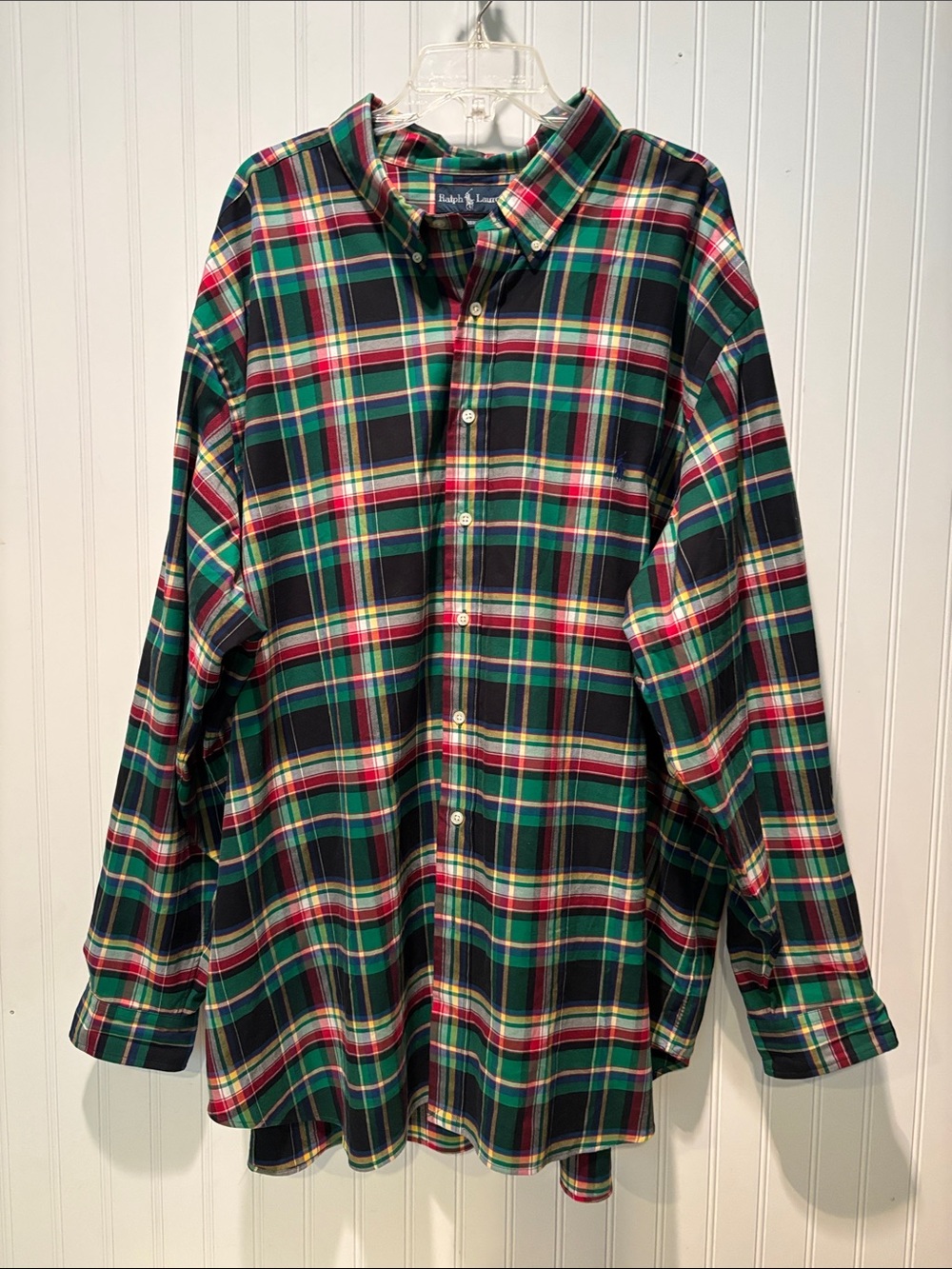 Ralph Lauren L/S Button Down Lightweight Flannel Green/Blue Tartan Plaid Sz 4XB